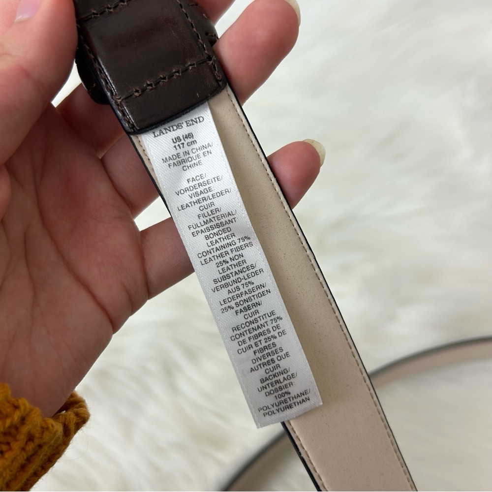 Lands’ End Men’s Dark Brown Leather Belt Size 46 - Picture 2 of 8